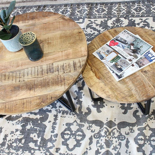 Industriële salontafel set Caleb (2 stuks) 