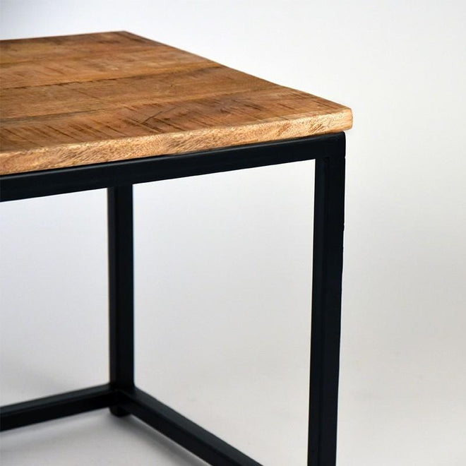 Industriële salontafel set Cube vierkant mangohout (2 stuks)