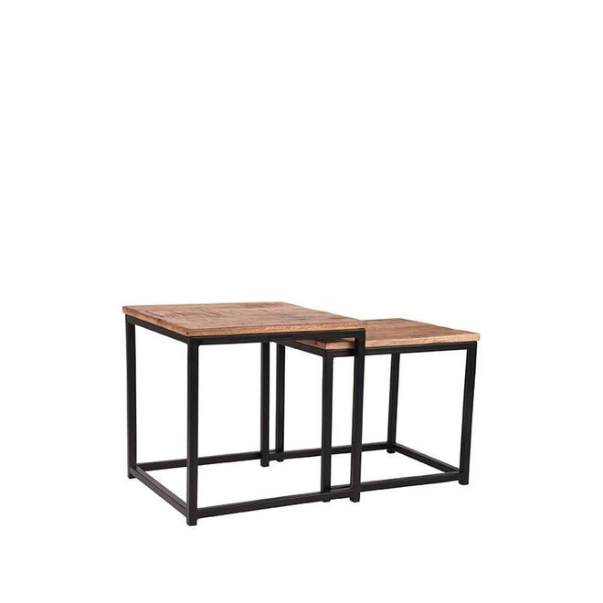 Industriële salontafel set Cube vierkant mangohout (2 stuks)