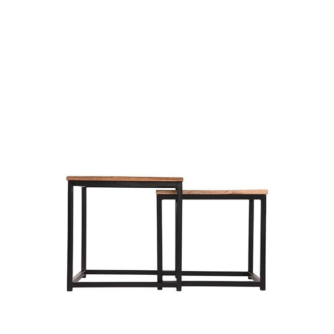 Industriële salontafel set Cube vierkant mangohout (2 stuks)