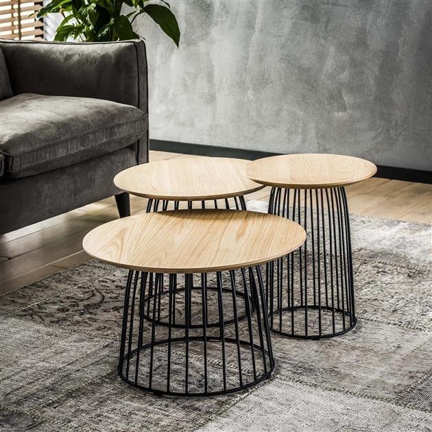 De industriële salontafel set Zayn (3 stuks)