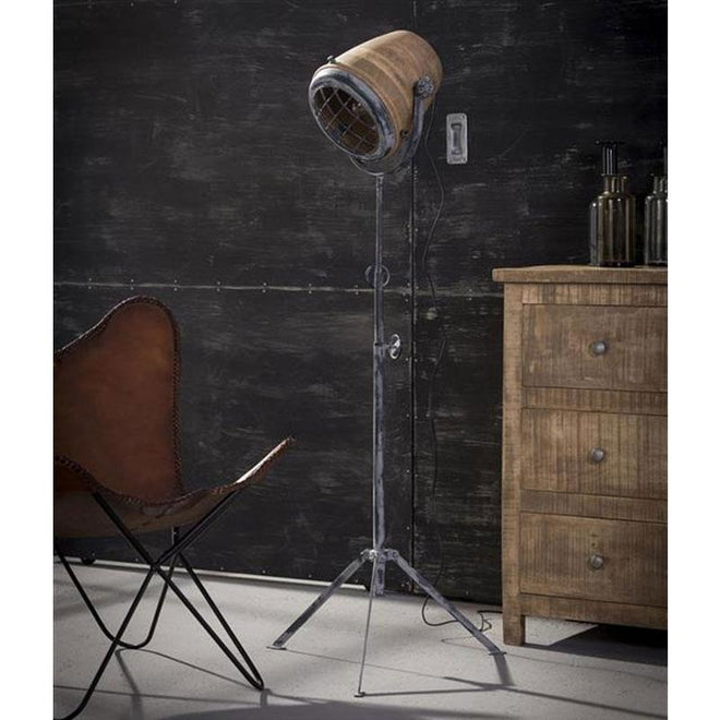 Industriële vloerlamp Kean mangohout metaal