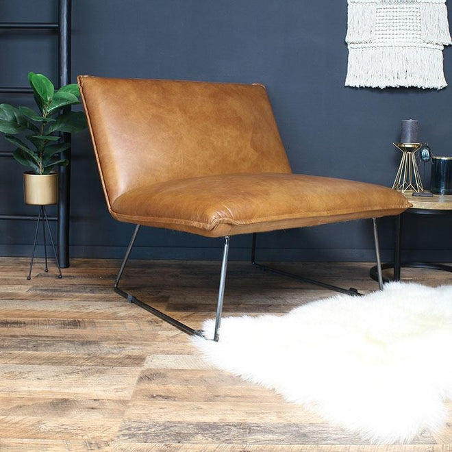 Industriële fauteuil Yasmin cognac | 100 leer